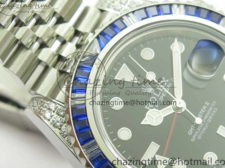 Jubilee Bezel Best II Blue Diamonds GMF Red SA3285 CHS Steel 904L Black On Dial V3 GMT-Master Bracelet Edition 0401